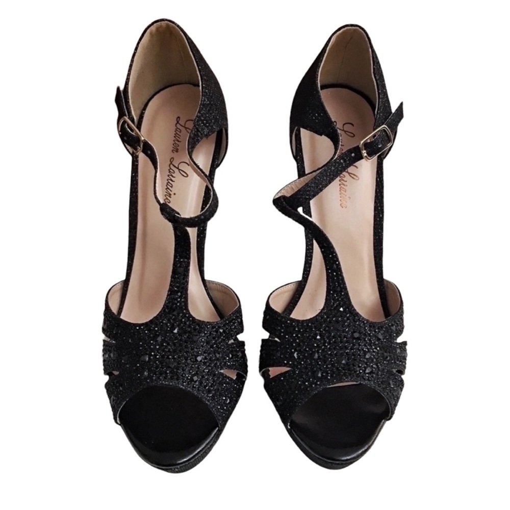 👑HP 12/16👑lauren lorraine black sparkle heels - Picture 4 of 6